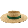 Elegante cappello in paglia a tesa larga con nastro verde scuro per spiaggia e viaggi - M (56-58cm) / Decorazione con Nastro Largo Verde Scuro