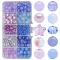 DIY bead set with blue and purple beads in 10-grid box with star and round shapes - Mixed 10 Blue & Purple Night Sky approx 200pcs