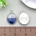 Silver oval resin pendant with blue glitter and white gradient for DIY jewelry making - Blue Glitter Two-tone Oval 10x15mm