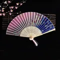 Japanese style folding fan with purple cherry blossom gradient and pink tassel - Yingzhou Spring (Heat Transfer)