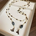 Bohemian beaded shell necklace featuring blue ceramic accents and elegant tassels - 42# Necklace - White Round Bead