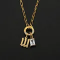 14K gold plated titanium steel paperclip chain necklace with gothic letter w and crystal - Letter W