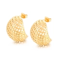 French vintage style gold hollow woven C-shape hoop earrings in titanium steel - Style D Woven Mesh Hollow (KE109232-MI)