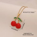 Collana in acciaio inossidabile dorato con ciondolo ciliegia rossa e foglie verdi - 1# Ciliegia