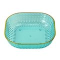 Square green transparent plastic fruit plate with gold rim and diamond texture - Diamond Plate (Emerald Green)