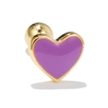 Golden heart stud earring with purple enamel and screw ball back closure - Purple Heart