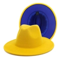 Two-tone felt jazz hat in yellow and blue with wide flat brim for men and women - M (56-58cm) / Yellow with Blue Inside