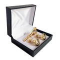 Golden business cufflinks and tie clip set with clear crystals in black gift box - Box Only / Matching Gift Box