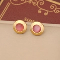 Vintage gold plated round earrings with pink cat eye stone on a retro stand - 4# Stud Earrings / Gold with Pink Cat Eye Stone