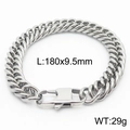 Silver metal Cuban link bracelet with fold-over clasp measuring 180x9.5mm and 29g - Style D 9.5mm-180mm
