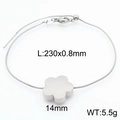 Silver stainless steel snake chain bracelet with clover flower pendant and sliding buckle - Steel Bracelet (KB190586-Z)