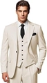 Detail of cream slim fit three-piece suit with blazer, vest, and trousers on model - 2XS / Beige