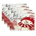 Set of 4 Christmas placemats with Let it snow snowman and cardinal bird watercolor design - CD62-13 (Snowman Cardinal Winter)