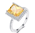 Elegant princess-cut yellow cubic zirconia ring with silver band and pavé halo setting - Ur0615a / Size 7