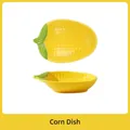 Corn-shaped ceramic hamster dish in bright yellow finish with textured leaf handle - Corn Small Dish