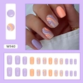 Unghie finte press-on con design a onde lavanda e arancione, set da 24 pezzi estivi - Girandole Viola e Arancioni (W940)