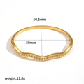 18k gold plated stainless steel wavy open bangle featuring dense white rhinestones - Gold Wave White Zirconia Style (TB7218)