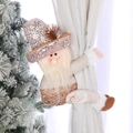 Champagne gold Christmas Santa curtain tieback with sequins on a white curtain - Santa Claus / Champagne Gold