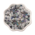 5mm iridescent transparent square glass seed beads with dual holes in a ceramic bowl - Black White Mix