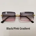 Frameless rectangular sunglasses with black and pink gradient lenses and gold metal arms - C18 Black Pink Gradient