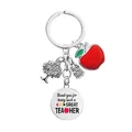 Teacher gift metal keychain with apple tree owl charms and grateful quote charm - CYPYS005 Keychain Silver