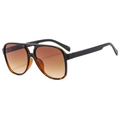 Classic pilot sunglasses with black frame and brown gradient lenses at a 45-degree angle - Black Demi Frame Gradient Tea Lens