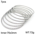 Set of 7 silver stainless steel cable wire bangles with textured twisted finish - 7-Piece Set Steel Color