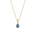 18K vergoldete Edelstahlkette mit tropfenförmigem blauem Zirkonia-Anhänger auf weißem Grund - Blau