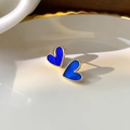 Elegant gold heart earrings with deep blue enamel and S925 silver needles - Blue