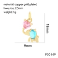 Copper gold plated elephant pendant with pink heart gemstone and precise measurements - Elephant - Gold/Blue Gem (P00149)