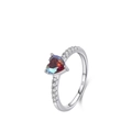 S925 Sterling Silber Herzring mit buntem Opalstein und funkelnden Zirkon-Akzenten - US-Größe 5 / Herzring