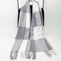 Plaid warm scarf in grey and white cashmere-style fabric with stylish tassels - Grey and White Plaid