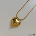 Polished gold heart pendant necklace with elegant snake chain for women style D1230 - Gold Necklace (D1230)