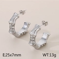 Silver bamboo-shaped stainless steel C-hoop earrings with sparkling rhinestones - Style D Silver (KE115304-KFC)