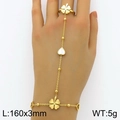 18k vergulde roestvrijstalen ringarmband met klavertje vier en hartvormige bedels - Klavertje Vier Stijl (KB185535-HM)