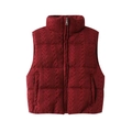 Women's burgundy cable knit puffer vest with stand collar and full zipper closure - XS / Burgundy