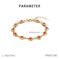 Detail of a golden stainless steel heart bracelet with red rhinestones and measurements - Gold (KB183054-TJG)