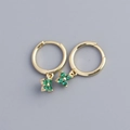 S925 sterling silver hoop earrings with green clover flower charm in 18K gold finish - Golden Color (Green Zirconia)