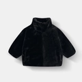 Kids black faux rabbit fur jacket with stand collar for thick winter warmth - Black / 90cm