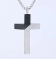 Vintage stainless steel cross necklace featuring a black and silver two-tone geometric pendant - Black & Silver Bi-color Splicing Cross Pendant (C0801) / Without Chain