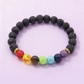Adjustable seven chakra lava stone beaded bracelet with colorful natural stones - Lava Stone with 7-Color Chakra Elastic Bracelet - jw24