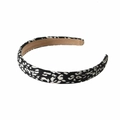 Chic black and white leopard print headband with beige lining for women's hair styling - Black Leopard