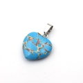 20mm natural blue stone heart pendant with brown veins and metal bail on white background - Imperial Turquoise Lake Blue