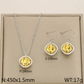Parure en acier inoxydable plaqué or 18 carats avec collier et boucles d'oreilles en zircon jaune - Style Jaune (KS110333-GC)
