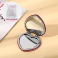 Pink glitter heart-shaped folding makeup mirror with bubble bag packaging for women - Pink With Silver Inner Frame + Bubble Wrap ♜