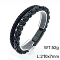 Pulsera para hombre de doble capa en cuero trenzado negro y cadena bizantina con cierre imán - Doble Capa Negro (KB144438-KFC)