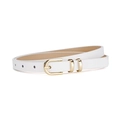 Cintura sottile in pelle PU bianca da donna con fibbia a D dorata e passanti in metallo - Lunghezza 106 Larghezza 1.4 / Bianco