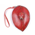 Leaf-shaped coin purse in red leather with ladybug detail and metal carabiner hook - Leaf Ladybug (Red)