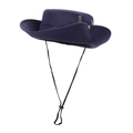 Men's wide brim outdoor sun hat in navy blue with adjustable black wind cord - Cowboy Hat / Navy Blue