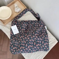 Floral navy blue corduroy tote bag with red flowers and MISS brand label - Dark Blue Red Floral(35#)